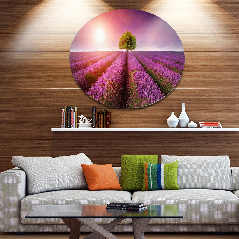 Purple Sky Over Stunning Lavender Field, Floral Round Artwork, 36"