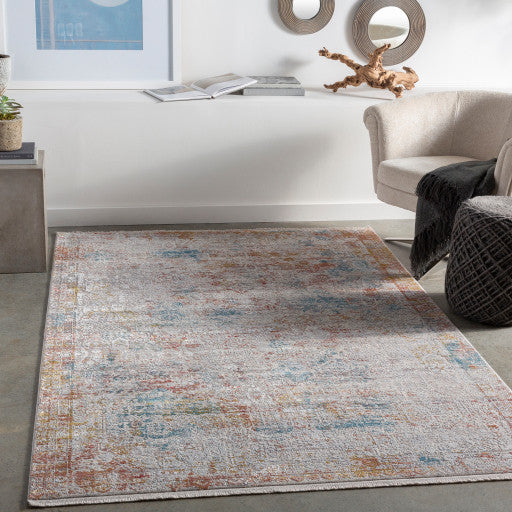 Surya Solar SOR-2316 3'x5' Rug, Gray/Light Gray/Khaki/Rose/Red/Aqua/Mustard