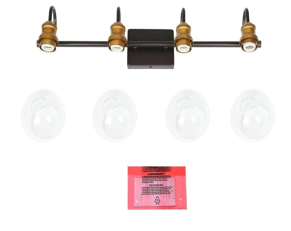 LNC 4-Light Black & Brass Modern Glass Bathroom Vanity Lighting