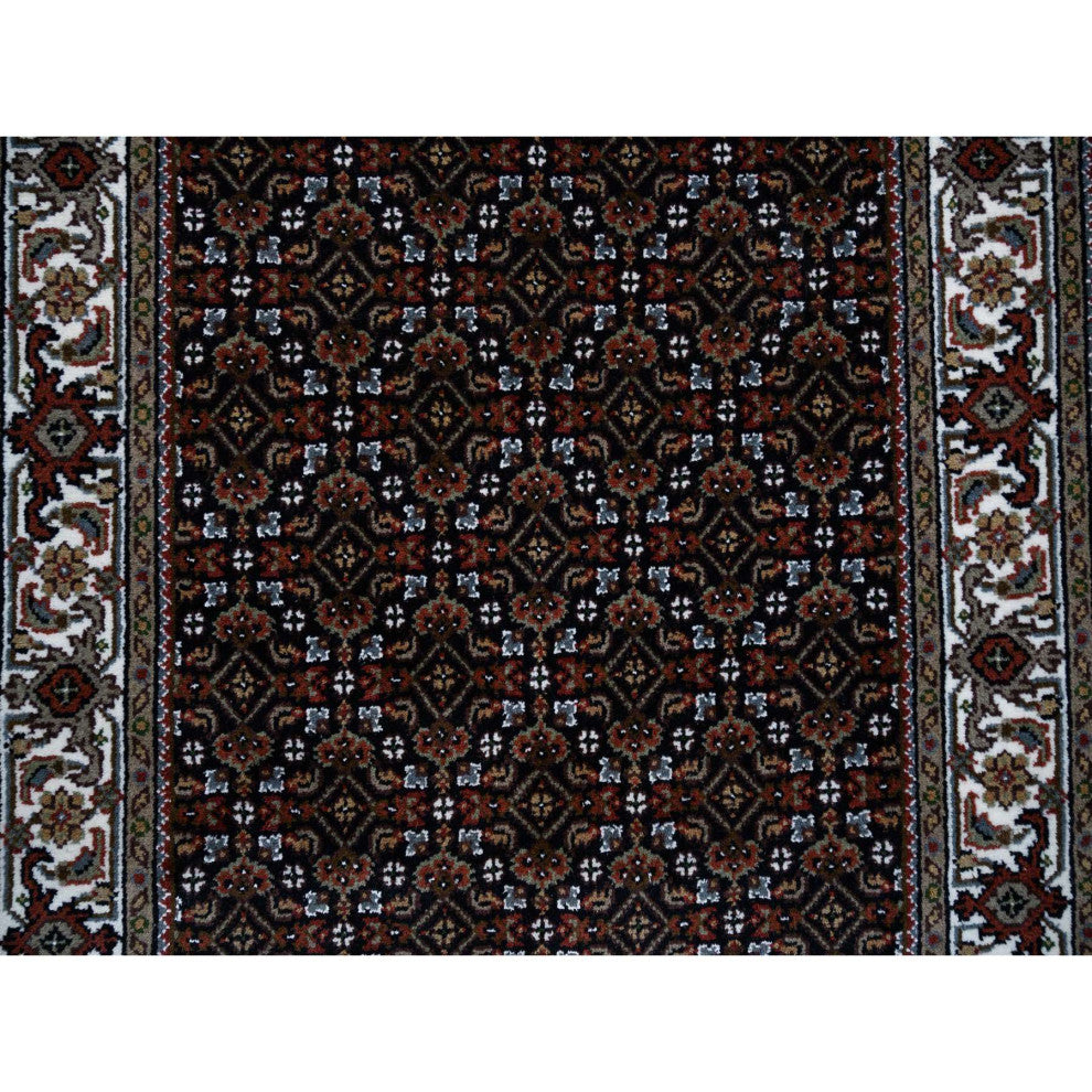 Black Hand Knotted Wool and Silk Herati 175 KPSI Oriental Rug, 3'0"x5'1"