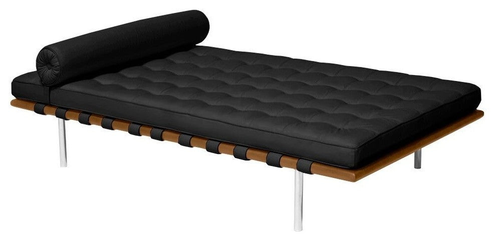 Classic Romano Top Grain Italian Leather Daybed 72", Petite, Black Leather