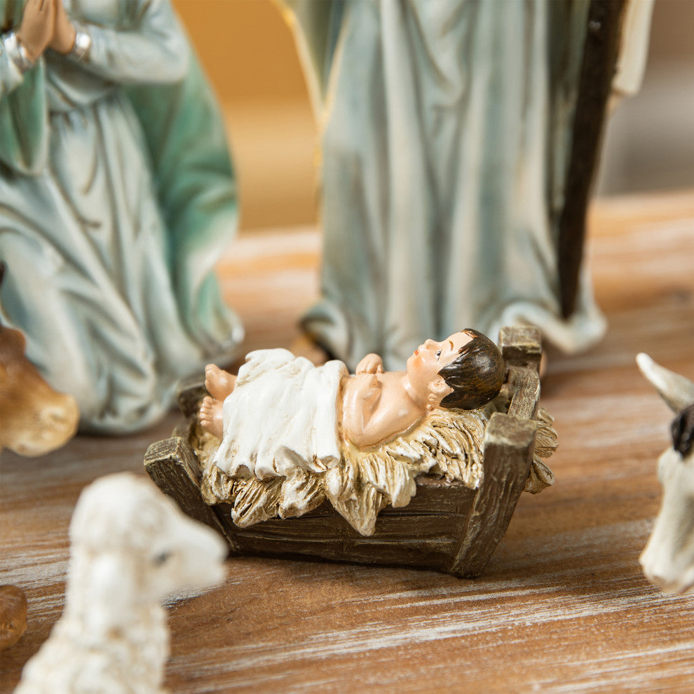 12-Piece Deluxe Blue Resin Nativity Figurine Set