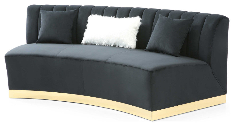 Brentwood 89 in. W Armless Velvet Curved Sofa, Black