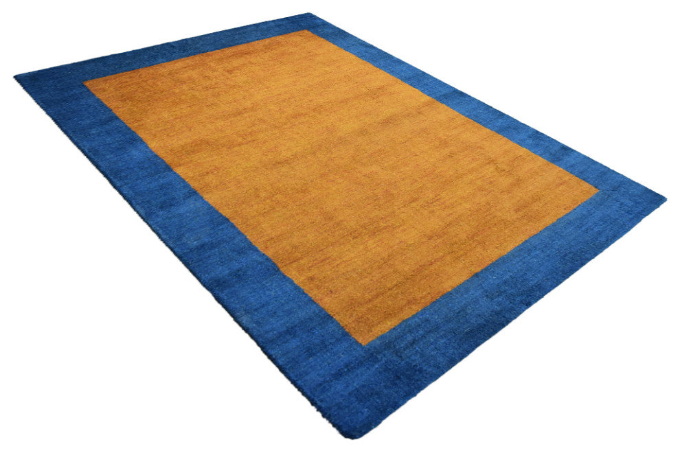 HAND KNOTTED LOOM SILK ECO-FRIENDLY RUG-6'x9',Rectangle,Orange  Blue,Contemporar