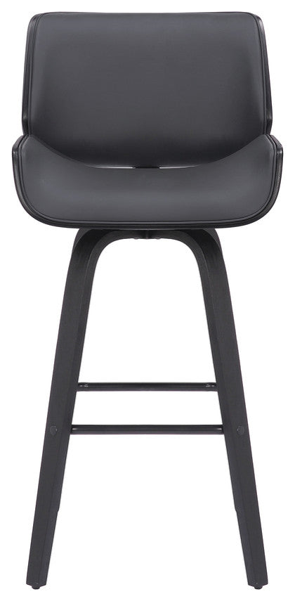 30" Gray and Black Faux Leather and Iron Bar Height Swivel Bar Chair