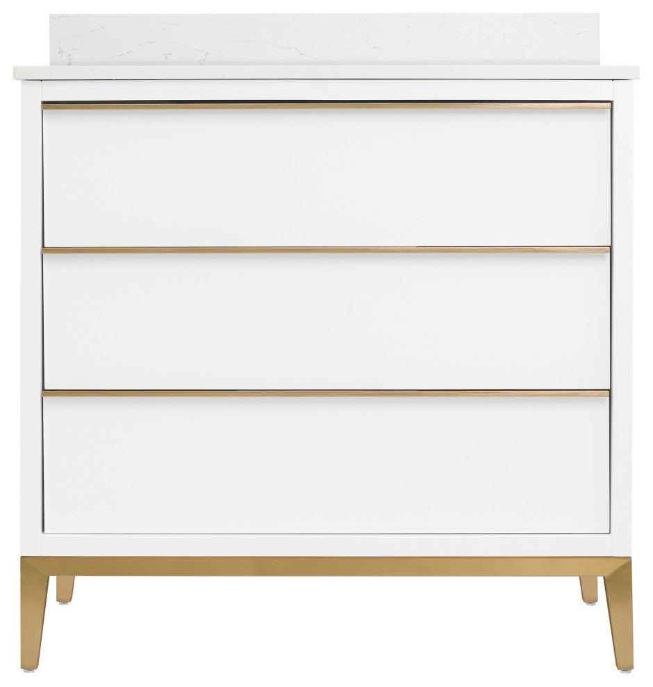 Nolan Freestanding Bathroom Vanity with Quartz Top, White, 36"