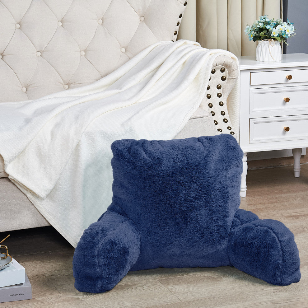 Fox Faux Fur Bedrest, Needs Assembly, Dark Blue, 20"x18"x17"