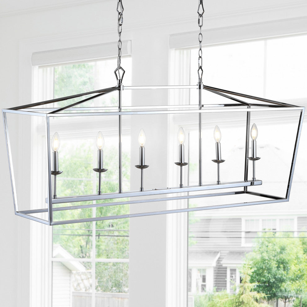 Pagoda Lantern Metal LED Pendant, Chrome, Width: 49"