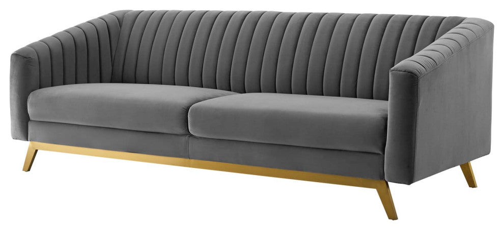 Tufted Armchair and Sofa Set, Velvet, Gray, Modern, Lounge Hospitality