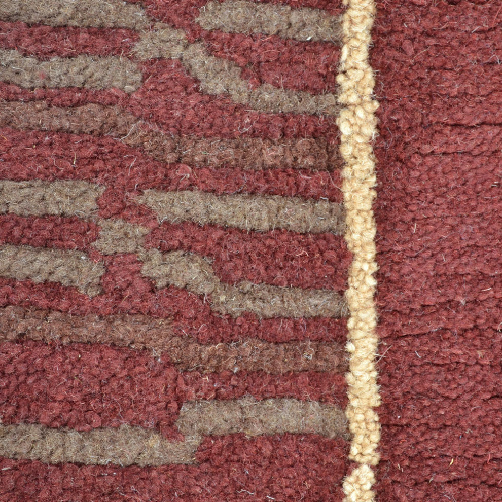 Hand Knotted Tibbati Wool Area Rug Contemporary Red