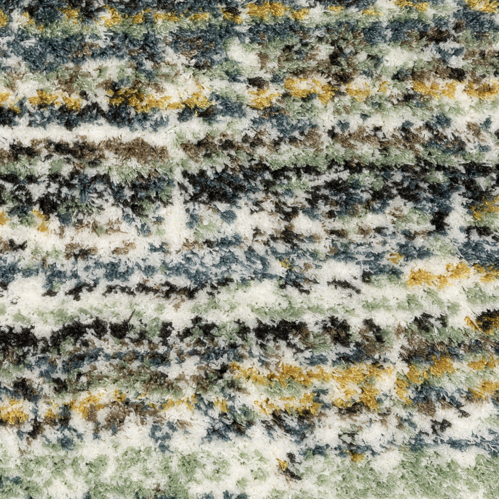 Greer Modern Distressed Gridwork Green/ Blue Area Rug, 3'10" x 5'5"