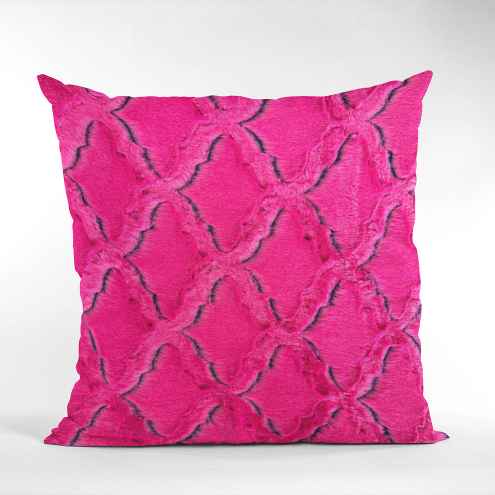 Plutus Fuchsia Purple Diamond Faux Fur Throw Pillow, 20" x 36" King