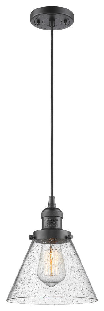 1-Light Large Cone 8" Pendant, Oil Rubbed Bronze, Glass: Seedy