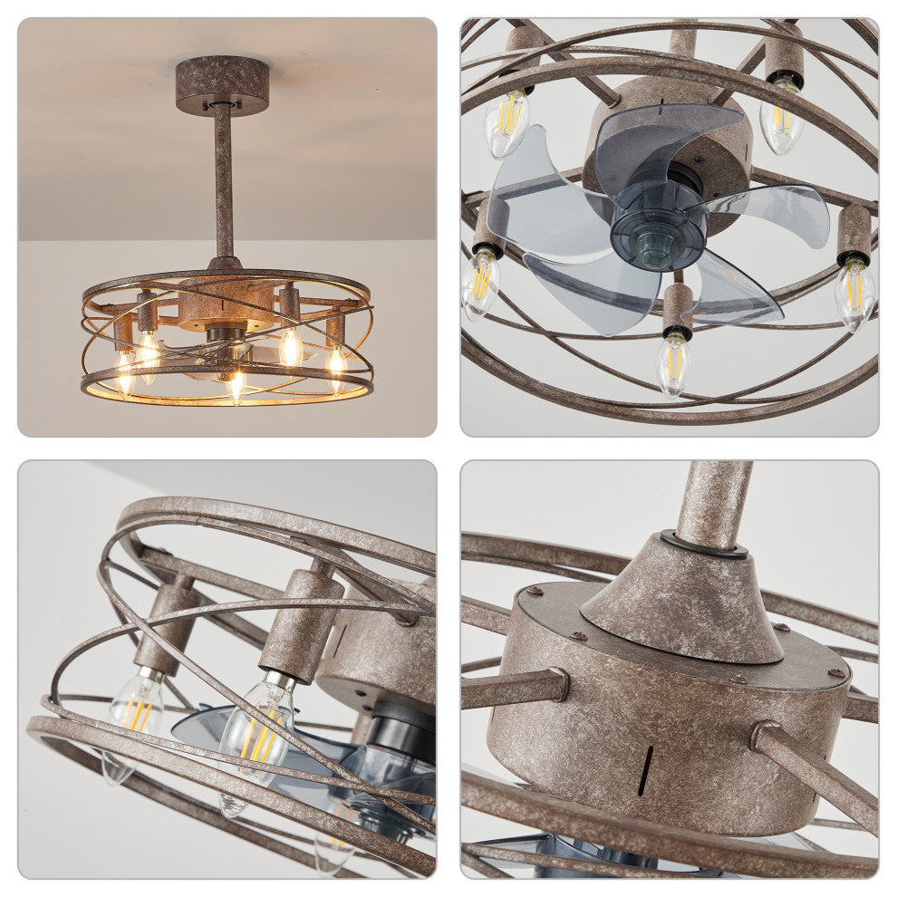 18" Black Industrial Reversible Ceiling Fan with Metal Cage Shade and Remote