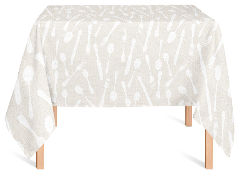 Sketchy Kitchen Utensils White 2 58x58 Tablecloth