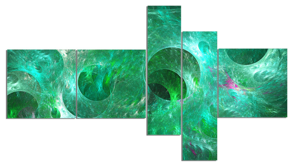 Green Fractal Glass Texture, Abstract Canvas Art Print, 60"x32", 5 panels