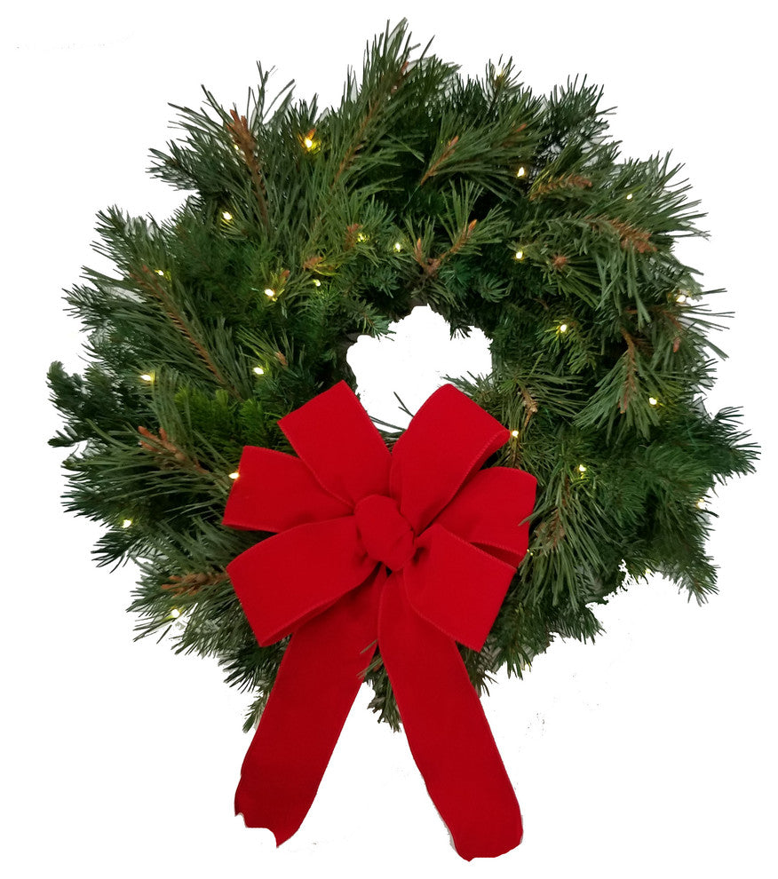 Fresh Evergreen Noble & White Pine Holiday Wreath With Red Bow, 30"