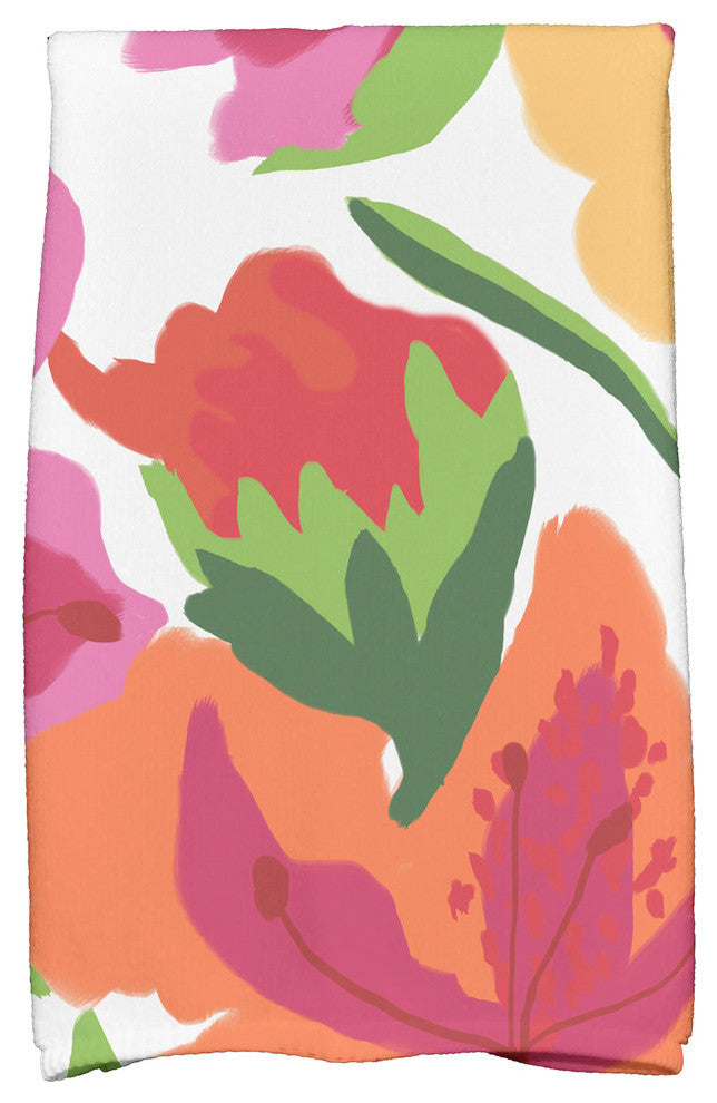 18"x30" Tropical Floral, Floral Print Kitchen Towel, Bright Pink