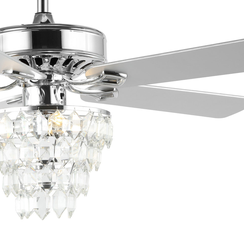 Mindy 52" 3-Light Glam Modern Crystal Shade LED Ceiling Fan With Remote, Chrome