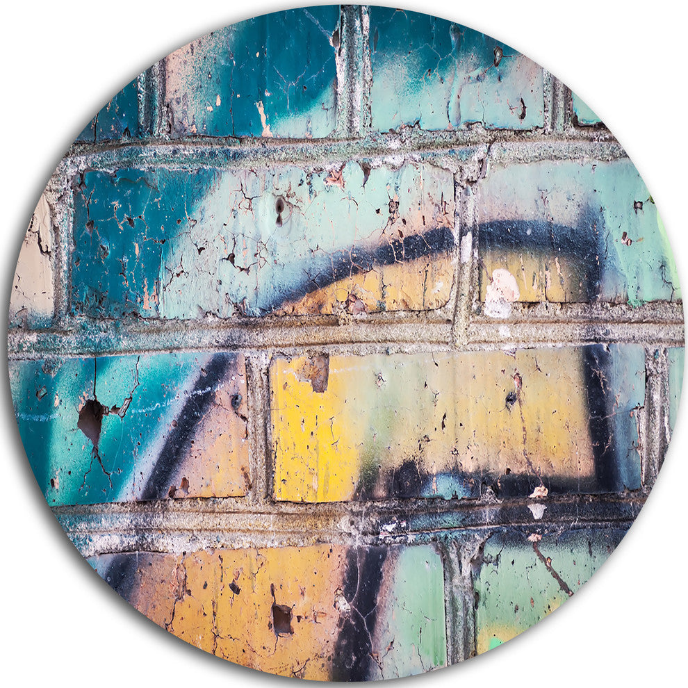 Old Brick Graffiti, Street Art Disc Metal Artwork, 23"