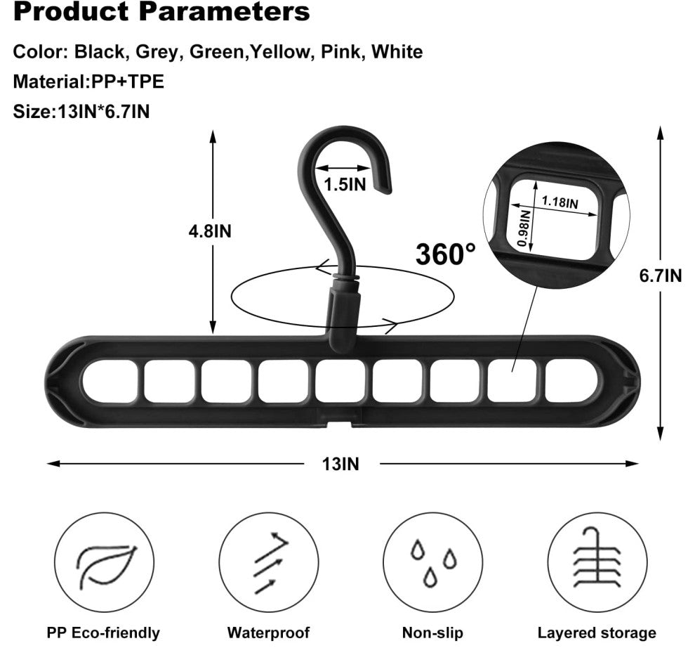 Closet Organizers Magic Space Saving Hangers with 9 Holes (Pack of 6)
