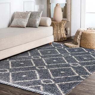 Mercer Shag Plush Tassel Moroccan Diamond Area Rug, Denim Blue/Cream, 3 X 5