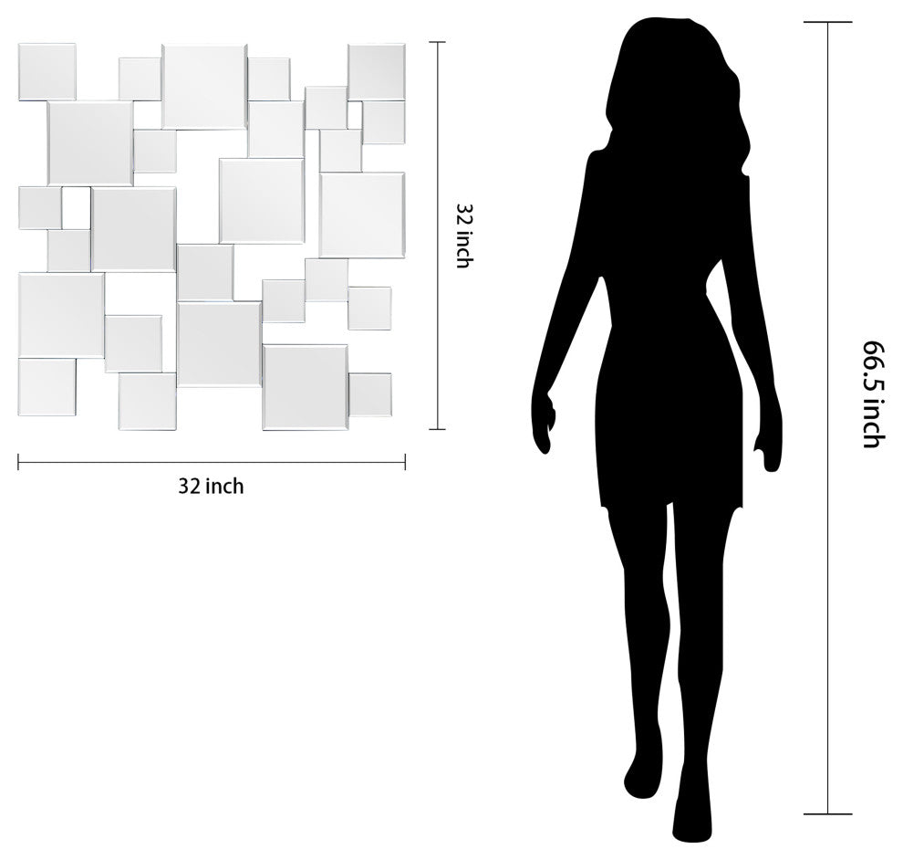 Elegant Cluster Wall Mirror,Beveled Squares Mirror,Bathroom Mirror, 32"x32"