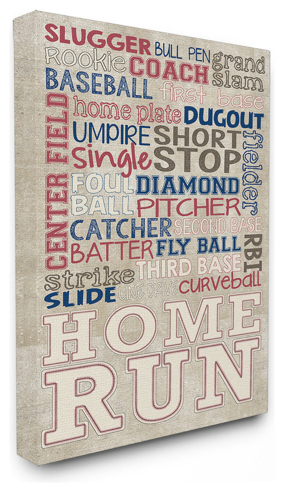 Stupell Industries Red White and Blue Baseball Typography, 16 x 20