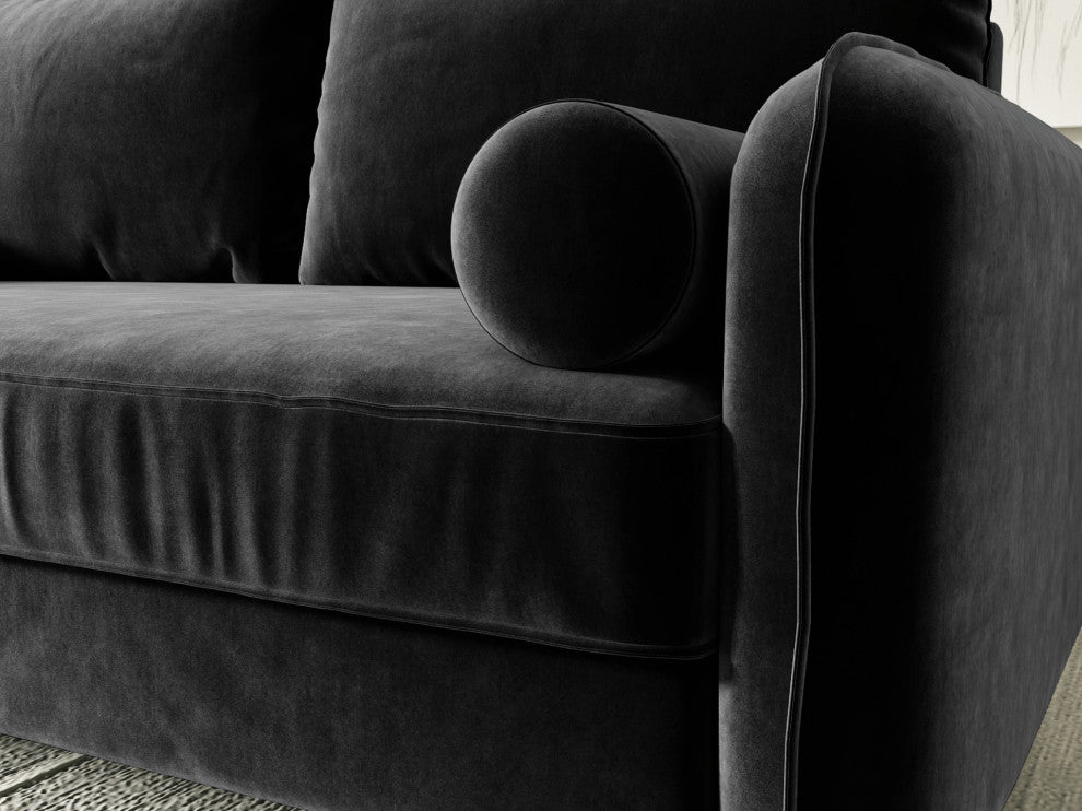 The Audrey I Velvet Round Arm Loveseat, Charcoal Black