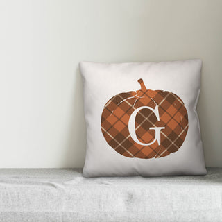 Plaid Pumpkin Monogram G 18x18 Spun Poly Pillow
