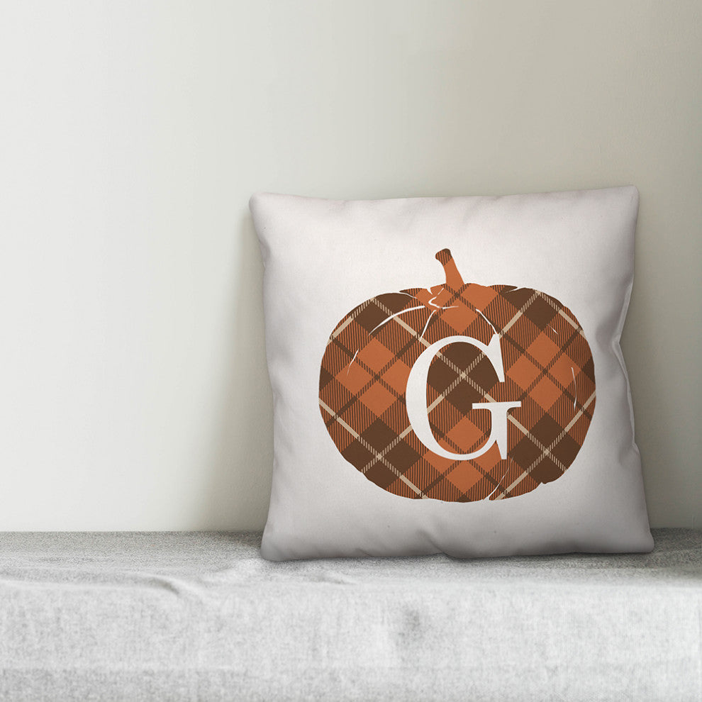 Plaid Pumpkin Monogram G 18x18 Spun Poly Pillow