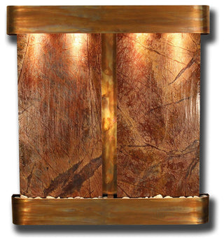 Aspen Falls Wall Fountain, Rustic Copper, Rainforest Brown Marble, Round Frame