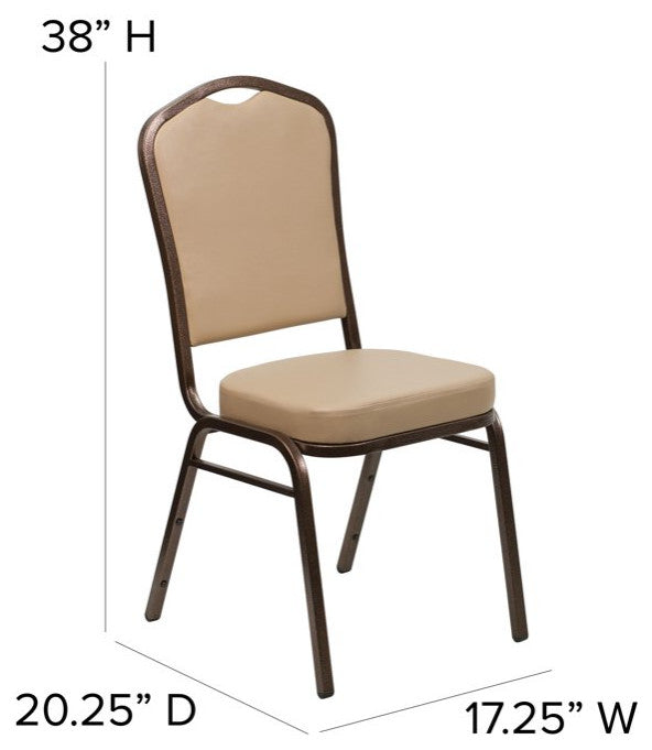 4 Pack Dining Chair, Cushion Seat & Back, Tan Vinyl/Silver Vein