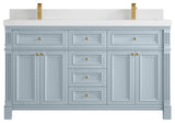 Paris 60" Double Sink Bathroom Vanity, Blue Heather 2" White Quartz