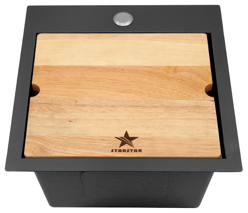 Workstation Top Mount/Drop-in Matte Stainless Steel Sink, Black, 18x18x10