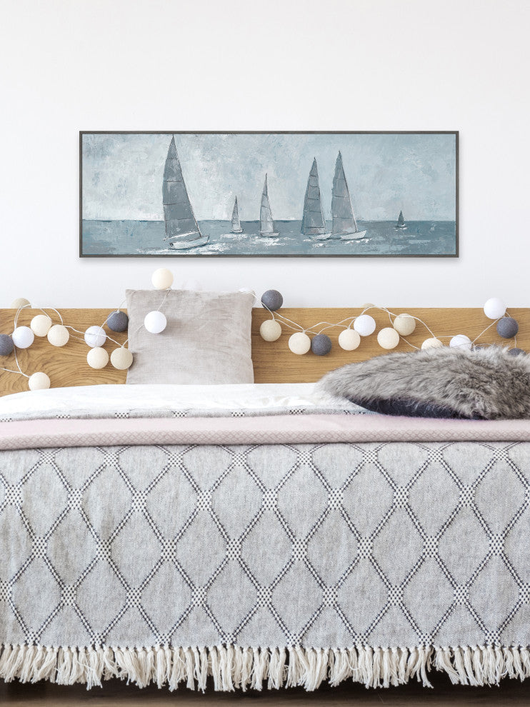 "Racing Sails" Floater Framed Painting Print on Canvas, 30x10
