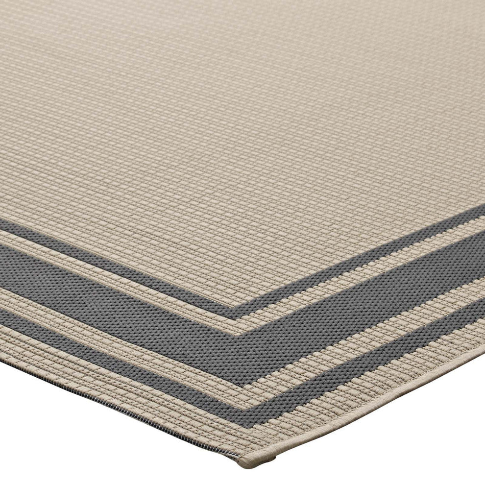 Rim Solid Border 9x12 Indoor and Outdoor Area Rug-Gray and Beige