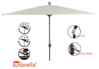 10'x6.5' Rectangular Auto Tilt Market Umbrella, Grey Frame, Sunbrella, Natural