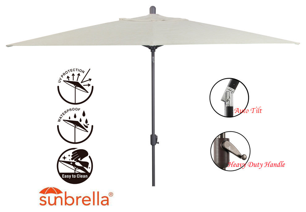 10'x6.5' Rectangular Auto Tilt Market Umbrella, Grey Frame, Sunbrella, Natural