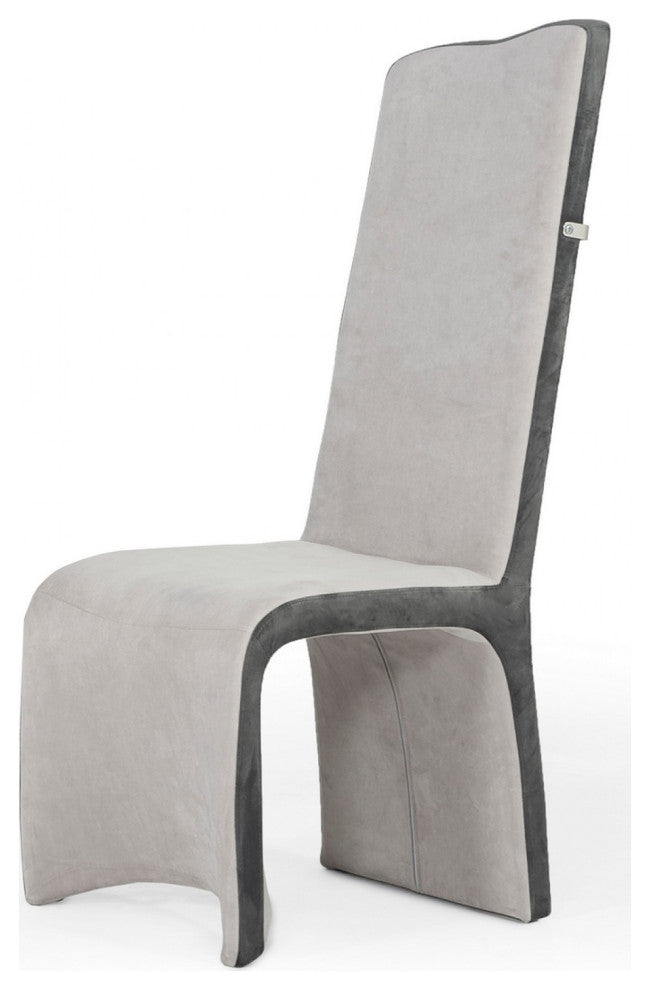 Set of 2 Tall Back Modern Beige and Grey Dining Chairs