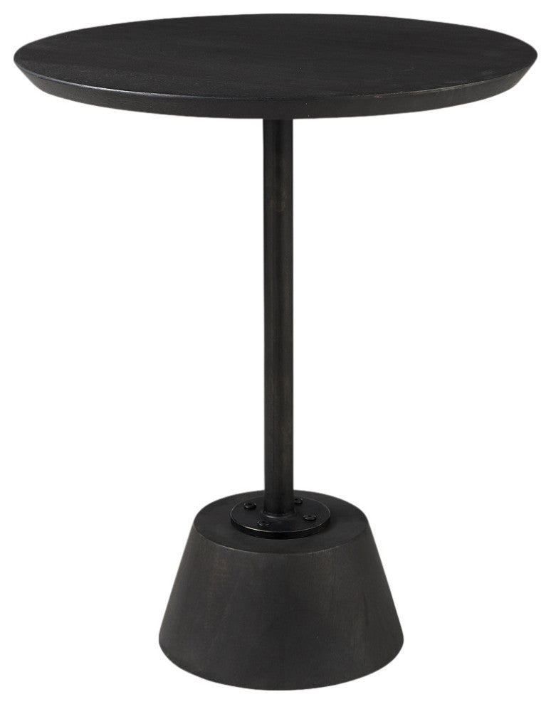 Maxwell 20" Round Dark Brown Wood With Black Metal Pedestal Side Table