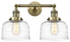 Large Bell 2 Light Bath Vanity Light, Antique Brass, Clear Deco Swirl