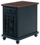Elegant Chairside Table with Charging Station, Catalina Blue With Walnut Top