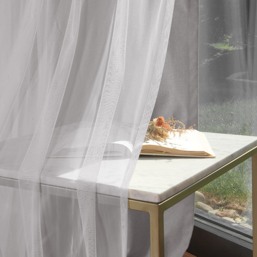 Tulle & Linen Blackout Curtains, Lt. Grey, 52"x96"