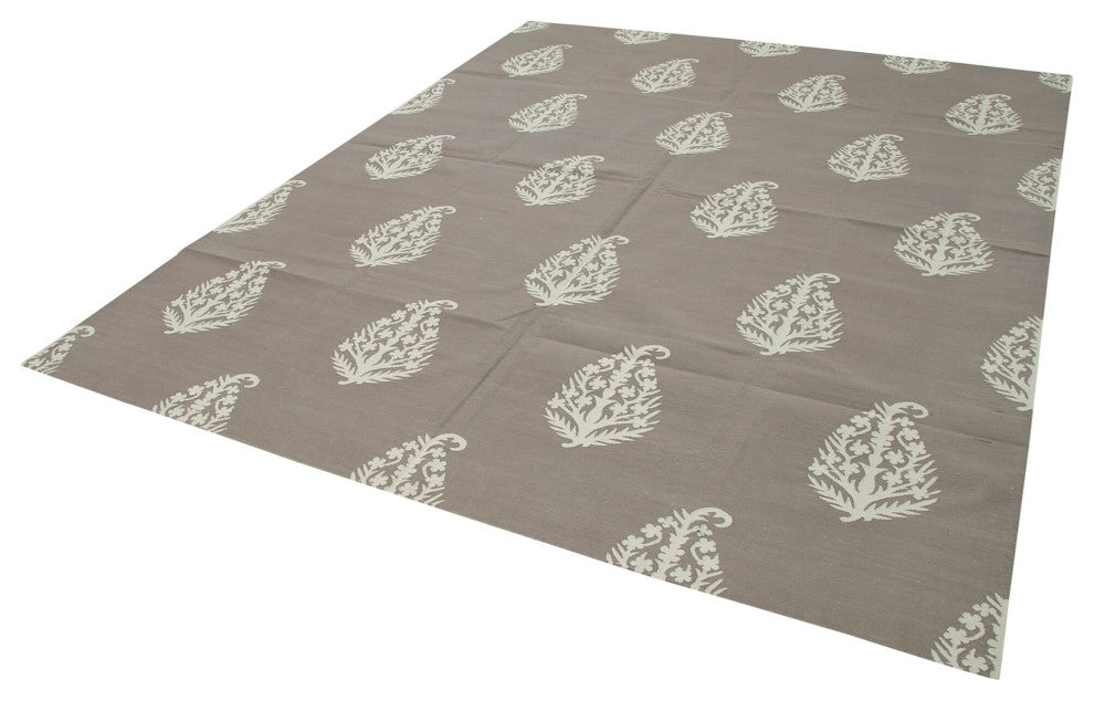 Rug N Carpet - Handmade Wool 8' 1'' x 9' 10'' Modern Design Dhurrie Kilim Rug