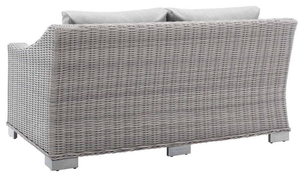 Lounge Loveseat Sofa, Sunbrella, Rattan, Wicker, Gray, Modern, Outdoor