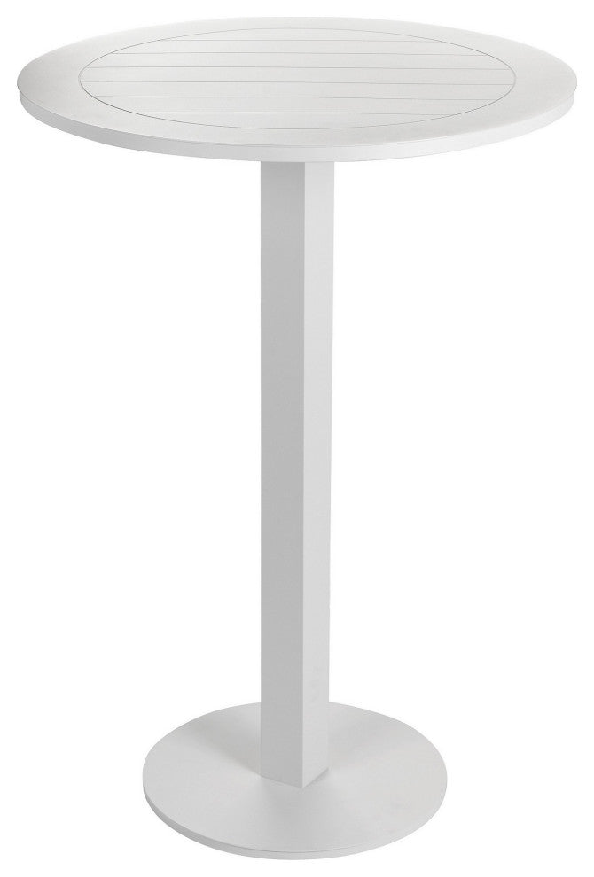 Benzara BM287742 Keli 43" Outdoor Bar Table, White Aluminum Frame