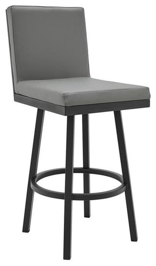 Armen Living Rochester 30" Faux Leather Swivel Bar Stool in Gray/Black