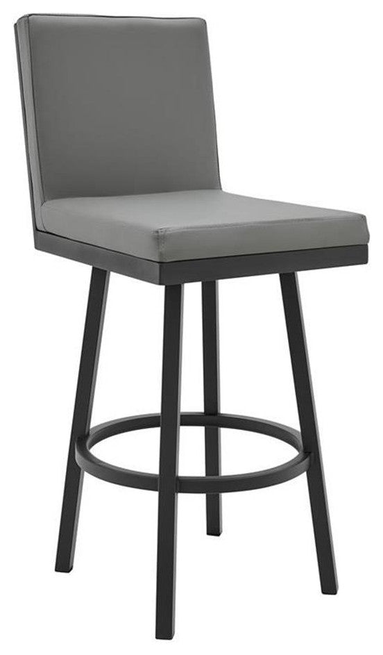 Armen Living Rochester 30" Faux Leather Swivel Bar Stool in Gray/Black