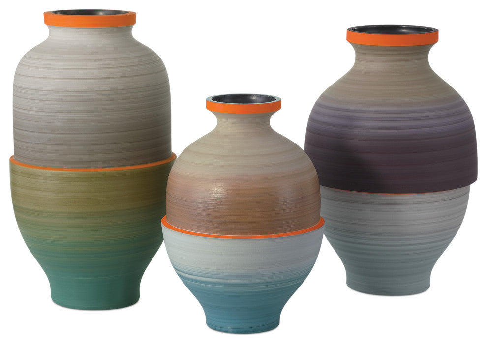 Happy 80's Gray, Beige, Orange & Blue Vase, 3-Piece Set